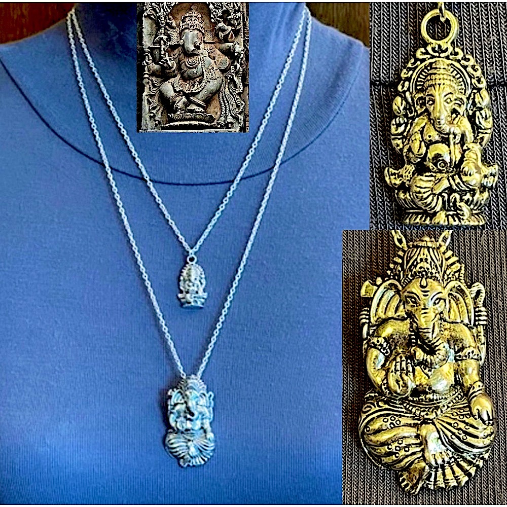 “Lucky Ganesh” Silver Hindu Elephant God Handmade 2-Layer Adjustable Necklace